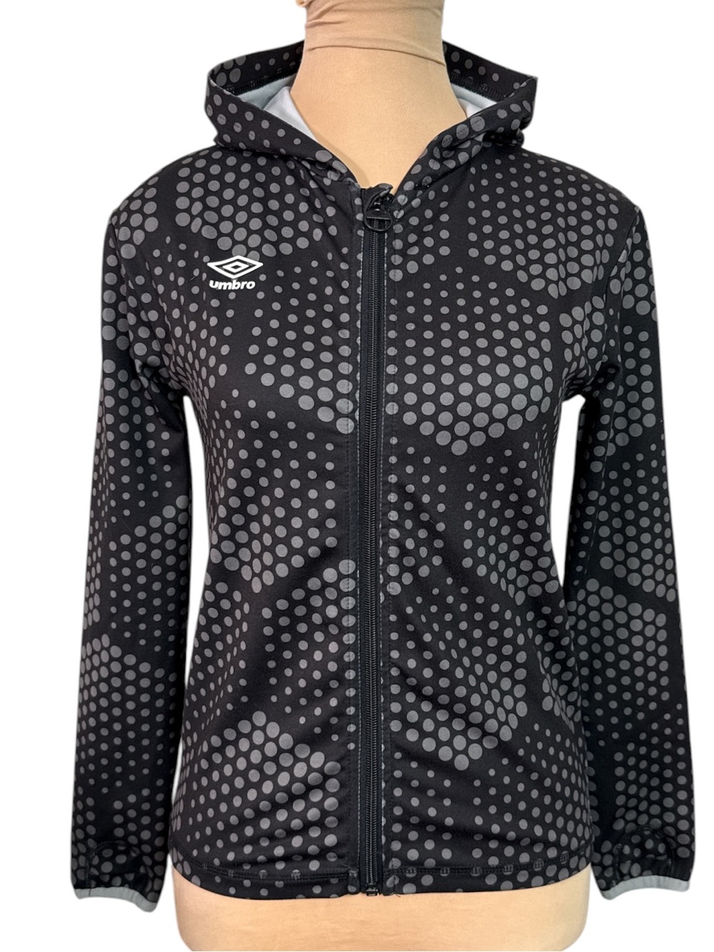 Umbro Women’s Small Full Zip Performance Hoodie Black Gray Thumbhole Activewear